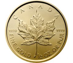 1/2 oz MAPLE LEAF –.9999 AU KANADA – ZLATÁ INVESTIČNÁ MINCA - NOVÝ TOVAR